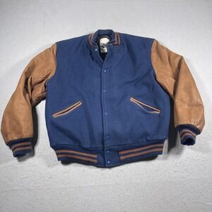 Vintage Butwin Varsity Jacket Mens Large Blue Brown Wool Leather USA Quilted 90s